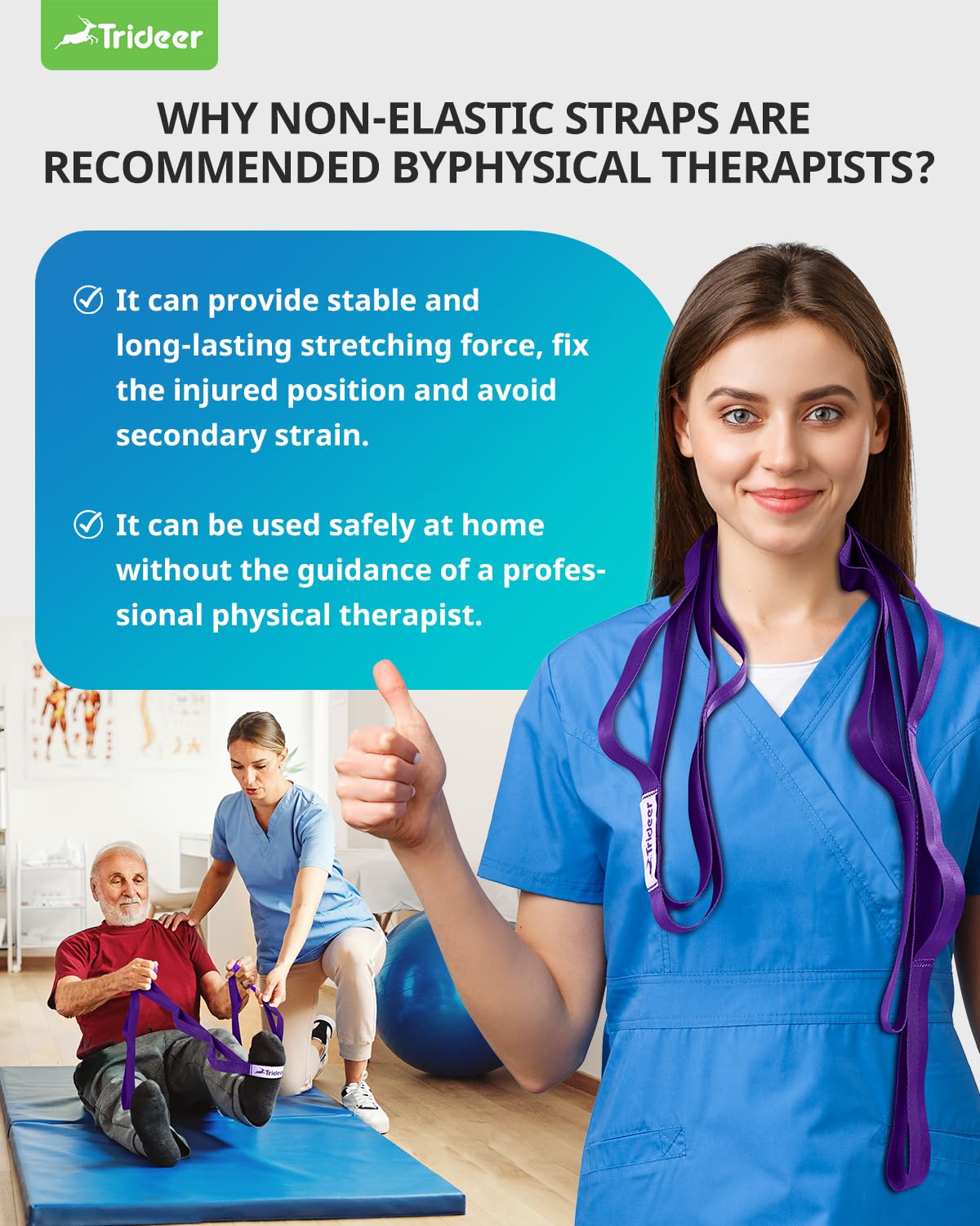 Trideer Stretching Strap Yoga Strap Physical Therapy for Home Workout, Exercise, Pilates and Gymnastics, 10 Loops Non-Elastic Stretch Bands with Aesthetic Packaging for Women & Men - My Store