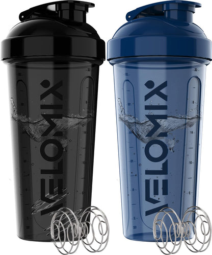VELOMIX - 2 Pack- 28 oz Protein Shaker Bottles for Protein Mixes - 2x Wire Whisk | Leak Proof Shaker Cups for Protein Shakes | Protein Shaker Bottle Pack (Black/Transparent) - My Store