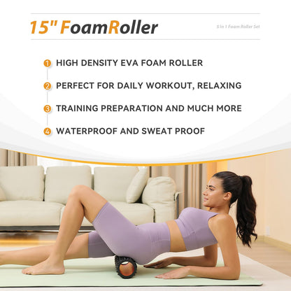 5 in1 Foam Roller Set, Trigger Point Foam Roller, Massage Roller Stick, Massage Ball, Resistance Band for Deep Muscle Massage Pilates Yoga,Fitness Exercise for Whole Body (Black-Red) - My Store