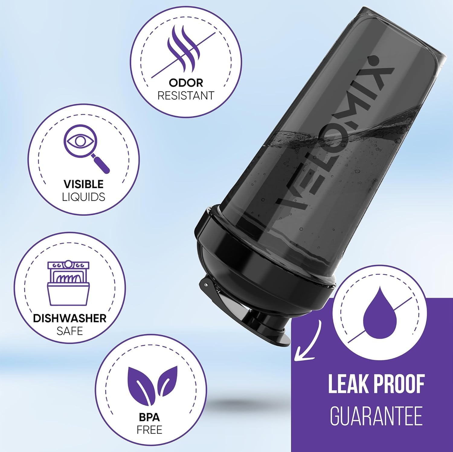 VELOMIX - 2 Pack- 28 oz Protein Shaker Bottles for Protein Mixes - 2x Wire Whisk | Leak Proof Shaker Cups for Protein Shakes | Protein Shaker Bottle Pack (Black/Transparent) - My Store