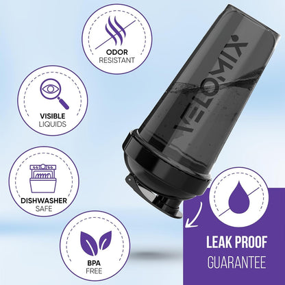 VELOMIX - 2 Pack- 28 oz Protein Shaker Bottles for Protein Mixes - 2x Wire Whisk | Leak Proof Shaker Cups for Protein Shakes | Protein Shaker Bottle Pack (Black/Transparent) - My Store