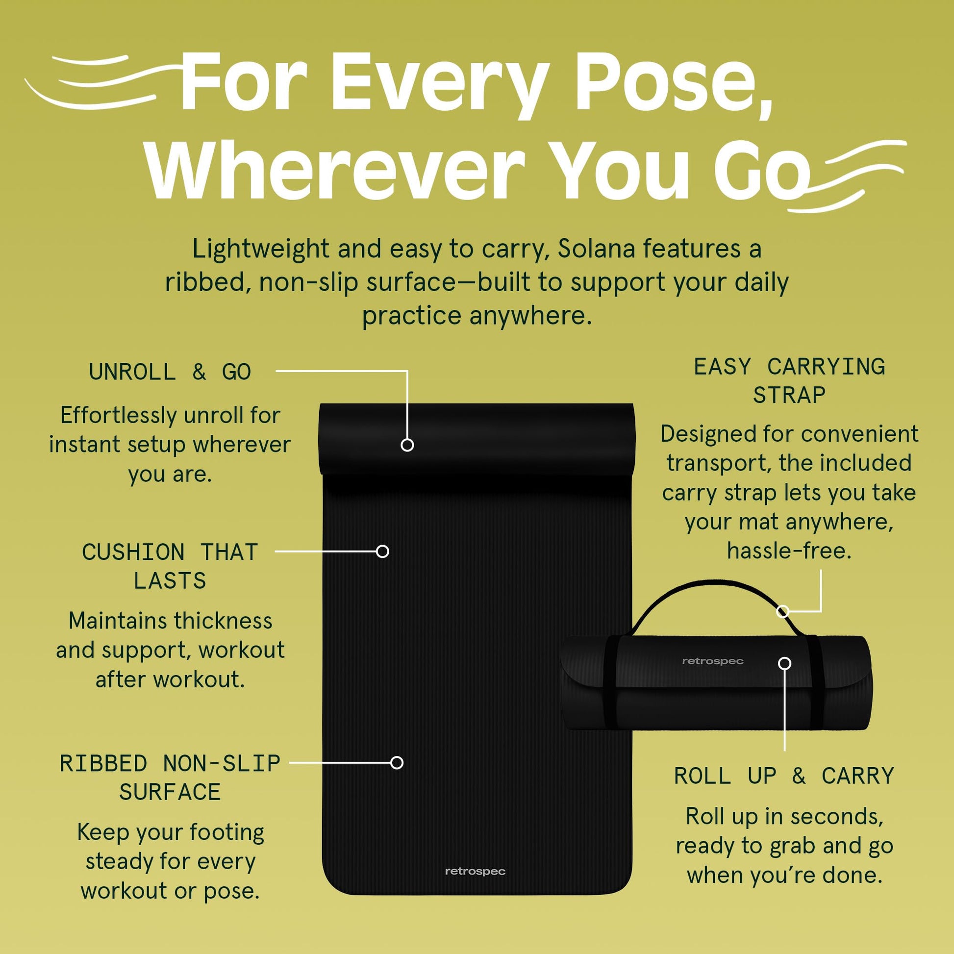 Retrospec Solana Yoga Mat 1" Thick With Nylon Strap For Men & Women - Non Slip Exercise Mat For Home Yoga, Pilates, Stretching, Floor & Fitness Workouts - My Store