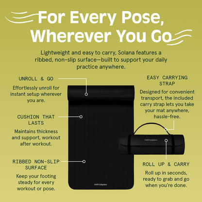 Retrospec Solana Yoga Mat 1" Thick With Nylon Strap For Men & Women - Non Slip Exercise Mat For Home Yoga, Pilates, Stretching, Floor & Fitness Workouts - My Store