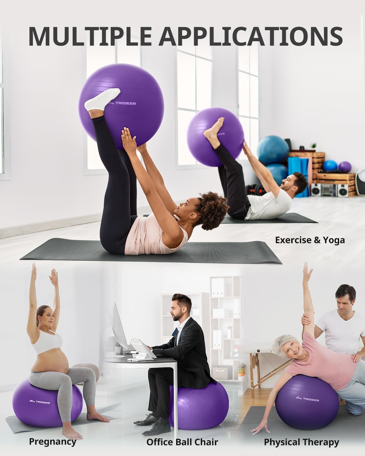 Trideer Extra Thick Yoga Ball Exercise Ball, 5 Sizes Gym Ball, Heavy Duty Ball Chair for Balance, Stability, Pregnancy, Quick Pump Included - My Store