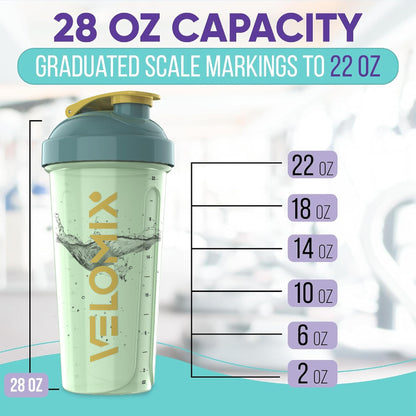 VELOMIX - 2 Pack- 28 oz Protein Shaker Bottles for Protein Mixes - 2x Wire Whisk | Leak Proof Shaker Cups for Protein Shakes | Protein Shaker Bottle Pack (Black/Transparent) - My Store