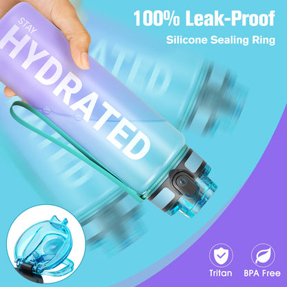 Sahara Sailor Water Bottle, 32/25/17oz Durable and Leakproof Water Bottles Motivational with Time Marker, Tritan, BPA Free, Wide Mouth with Easy Clean Brush for Gym, Travel, School, Office (1 Bottle) - My Store