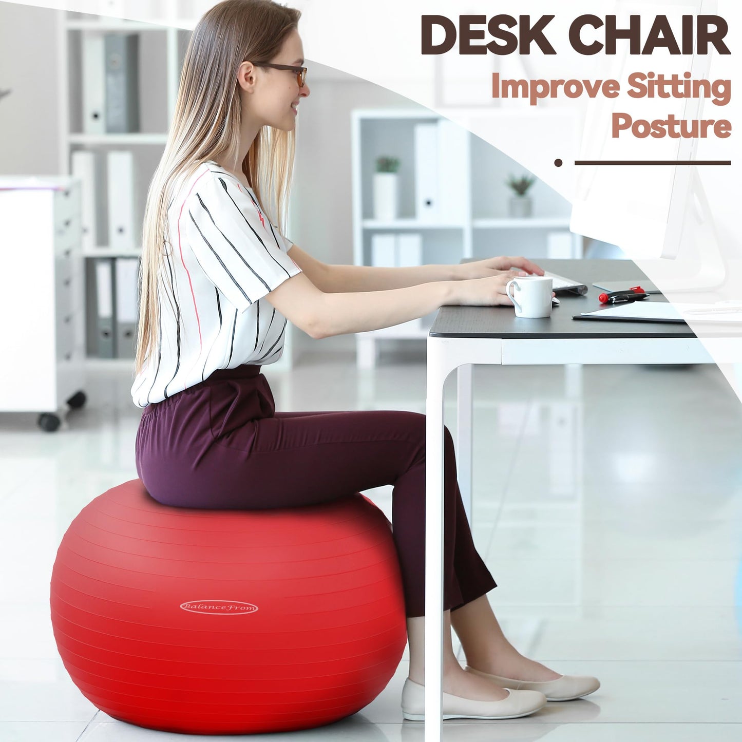 Anti-Burst and Slip Resistant Exercise Yoga Fitness Birthing Ball with Quick Pump, 2,000-Pound Capacity, Multiple Colors and Sizes - My Store