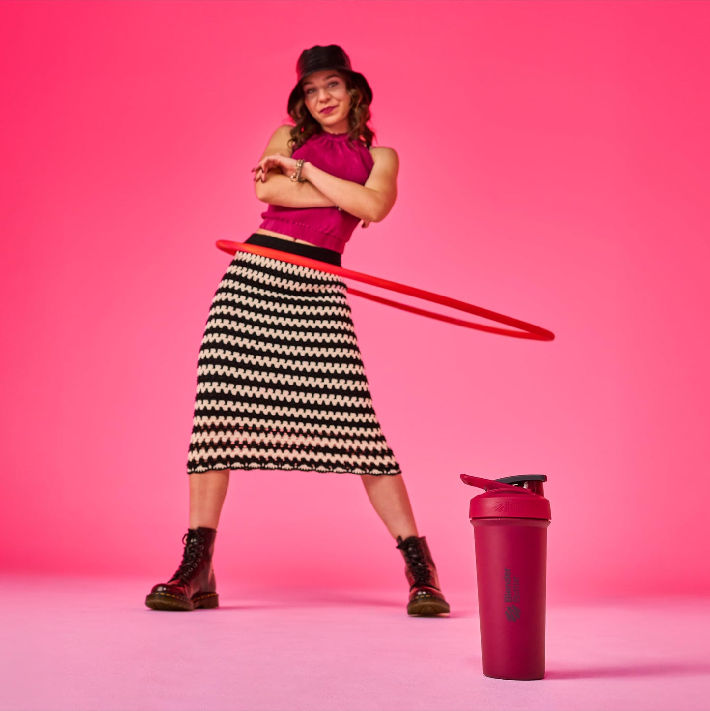 BlenderBottle Strada Shaker Cup Insulated Stainless Steel Water Bottle with Wire Whisk, 24-Ounce, Black - My Store