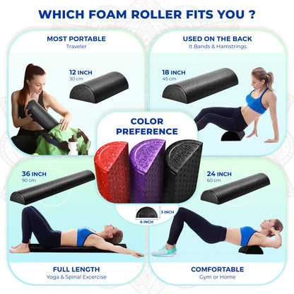 Yes4All High-Density EPP Half Round Back Roller Foam, Exercise Foam Roller for Yoga, Pilates & Stretching - 12, 18, 24, 36 inch - My Store