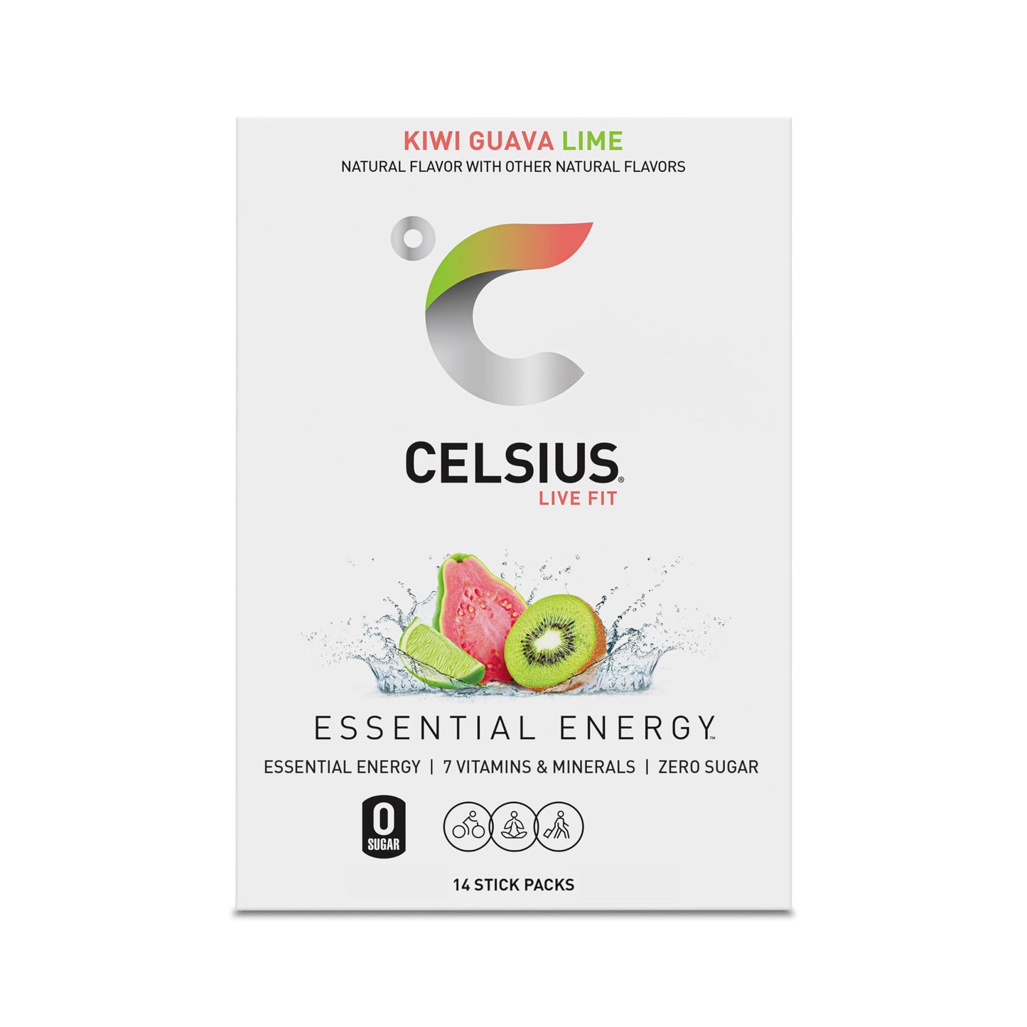 CELSIUS On-the-Go Powder Stick Zero Sugar (14 Sticks per Pack), Orange, 2.60 Oz