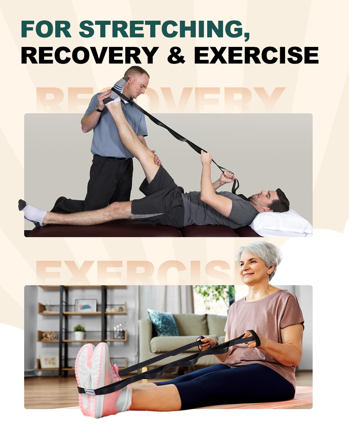 Trideer Stretching Strap Yoga Strap Physical Therapy for Home Workout, Exercise, Pilates and Gymnastics, 10 Loops Non-Elastic Stretch Bands with Aesthetic Packaging for Women & Men - My Store