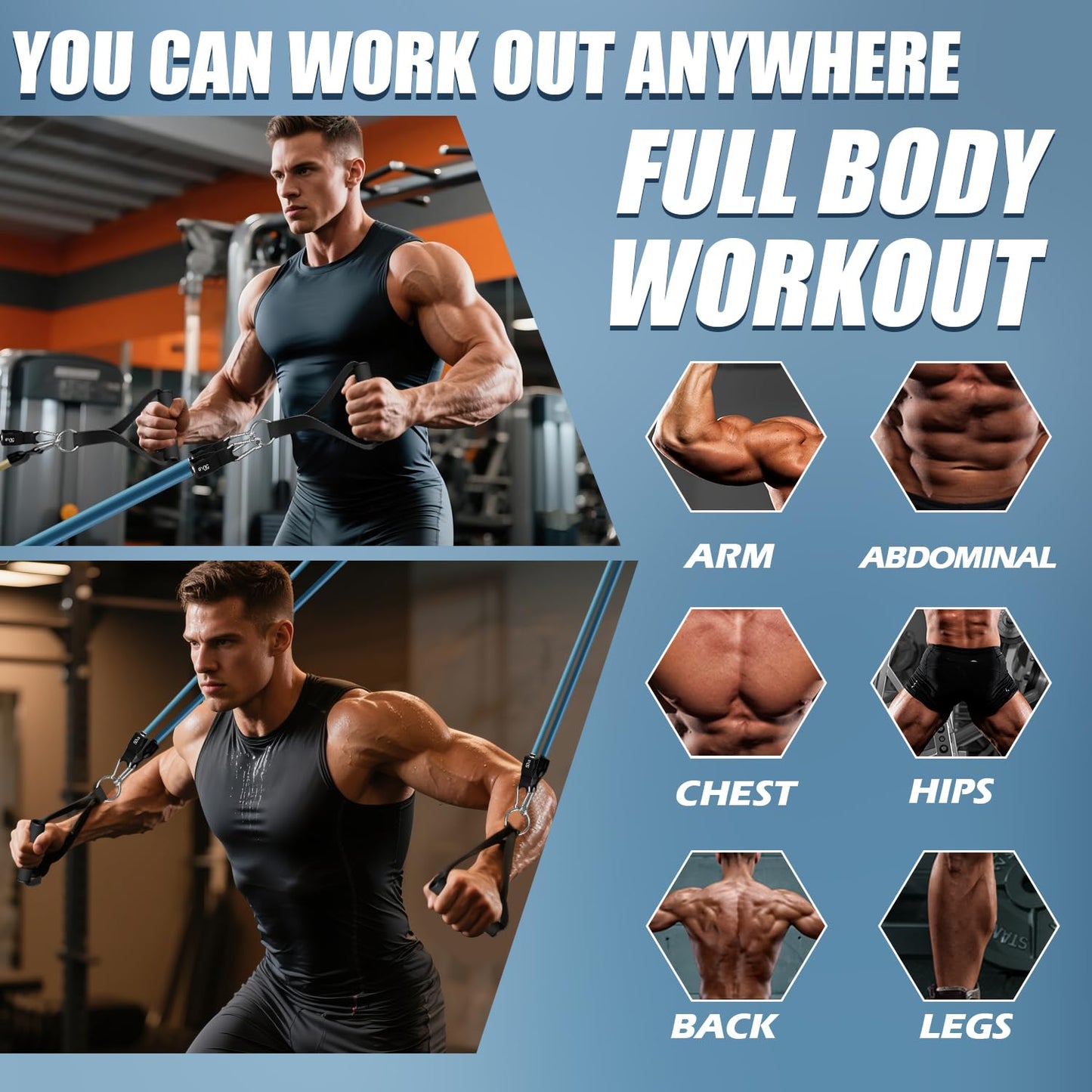 WHATAFIT Resistance Bands, Exercise Bands，Resistance Bands for Working Out, Work Out Bands with Handles for Men and Women Fitness, Strength Training Home Gym Equipment - My Store