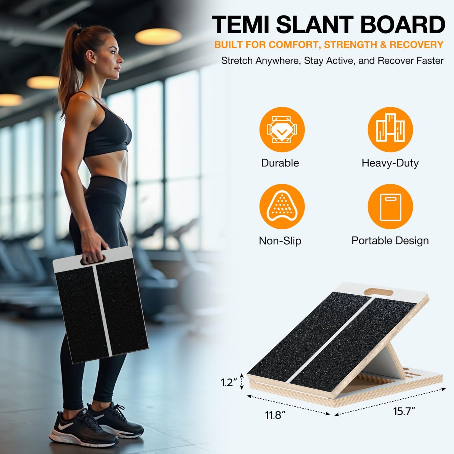 TEMI Slant Board for Calf-Stretching - Wooden Incline Wedge Stretcher for Squats, Foot & Ankle Mobility, Portable Fitness Equipment, Balance Block for Heel Stretch - My Store