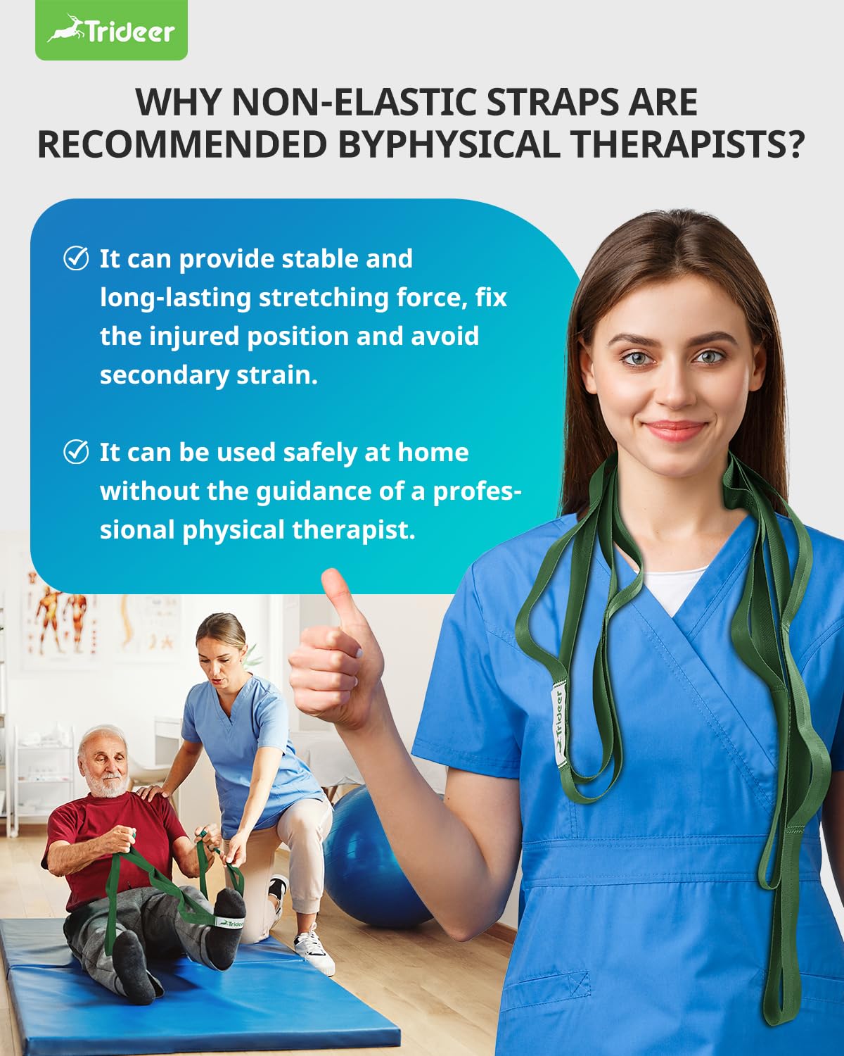 Trideer Stretching Strap Yoga Strap Physical Therapy for Home Workout, Exercise, Pilates and Gymnastics, 10 Loops Non-Elastic Stretch Bands with Aesthetic Packaging for Women & Men - My Store