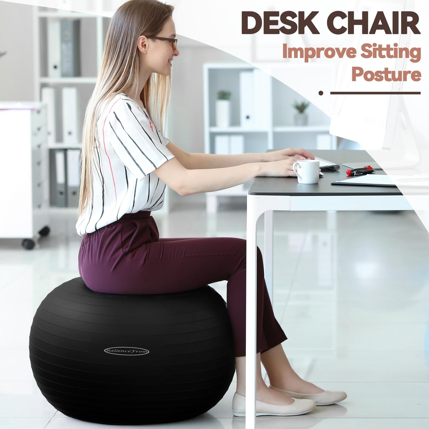 Anti-Burst and Slip Resistant Exercise Yoga Fitness Birthing Ball with Quick Pump, 2,000-Pound Capacity, Multiple Colors and Sizes - My Store