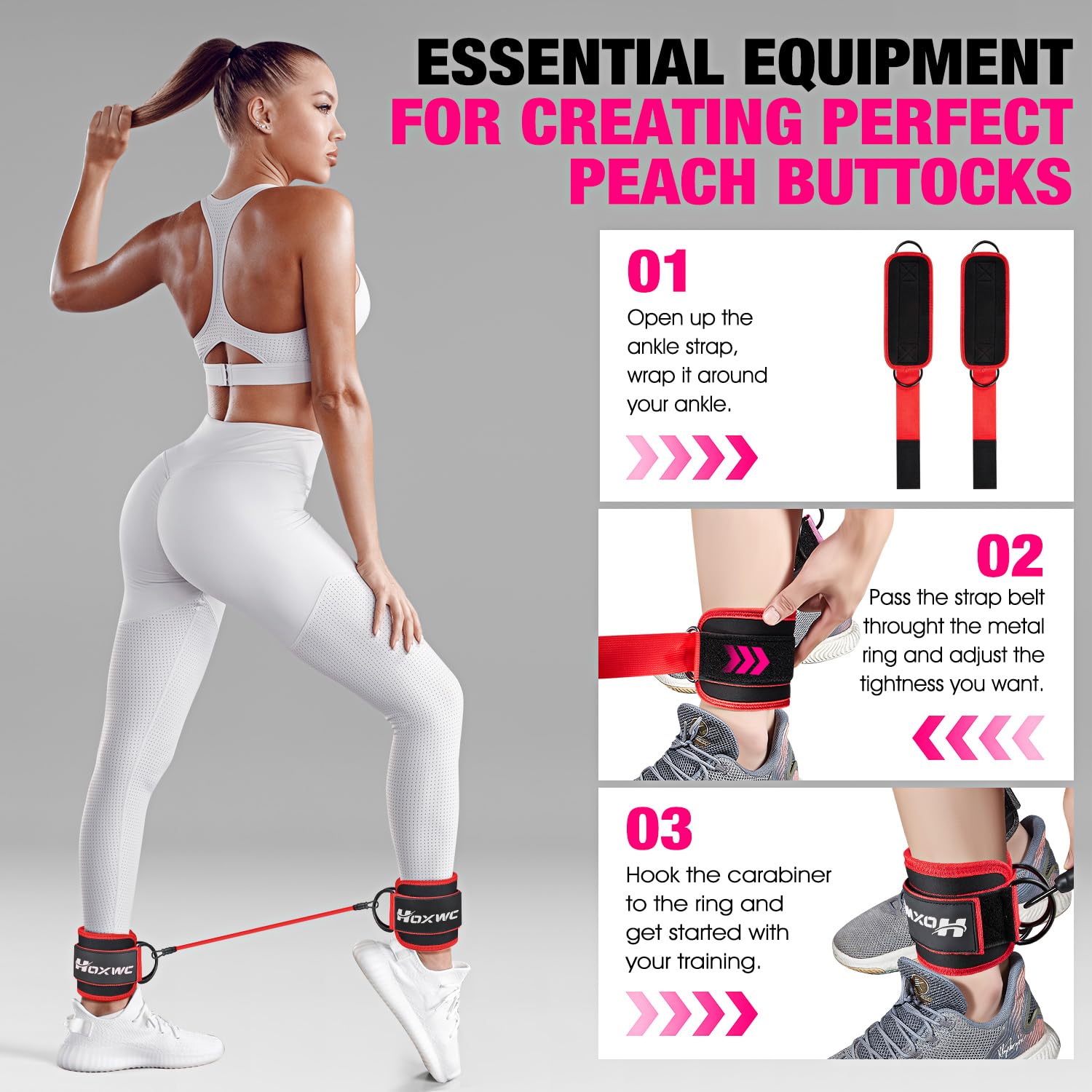 Ankle Resistance Bands with Cuffs, Ankle Bands for Working Out, Ankle Resistance Band for Leg, Booty Workout Equipment for Kickbacks Hip Fitness Training, Exercise Bands for Butt Lift Women - My Store
