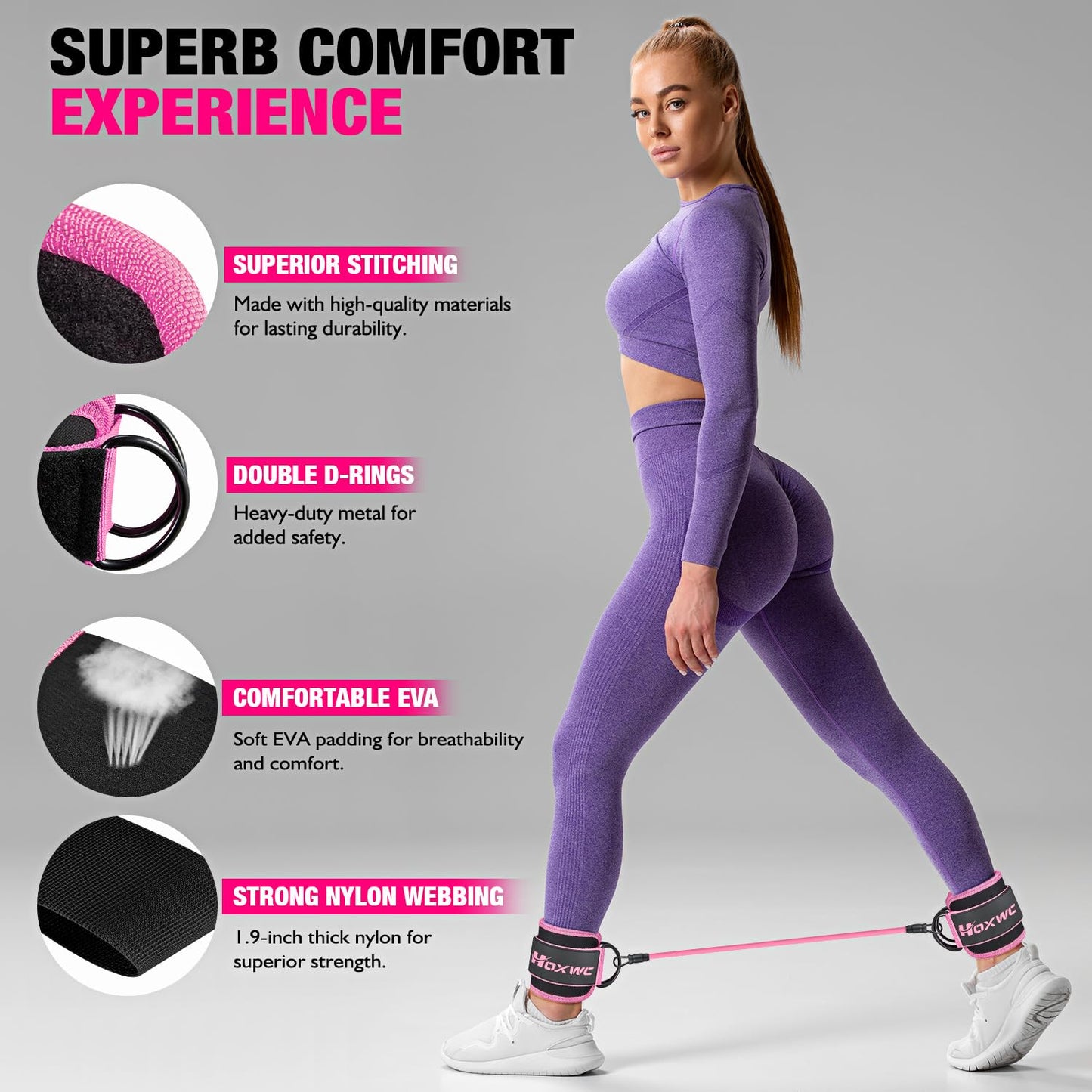 Ankle Resistance Bands with Cuffs, Ankle Bands for Working Out, Ankle Resistance Band for Leg, Booty Workout Equipment for Kickbacks Hip Fitness Training, Exercise Bands for Butt Lift Women - My Store