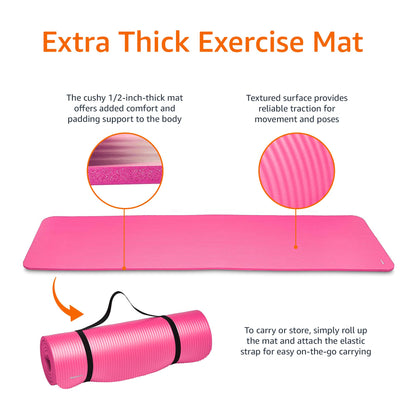 Amazon Basics 1/2 Inch Extra Thick Exercise Yoga Mat with Carrying Strap, Cushioned Support, for Fitness and Gym Workouts - My Store