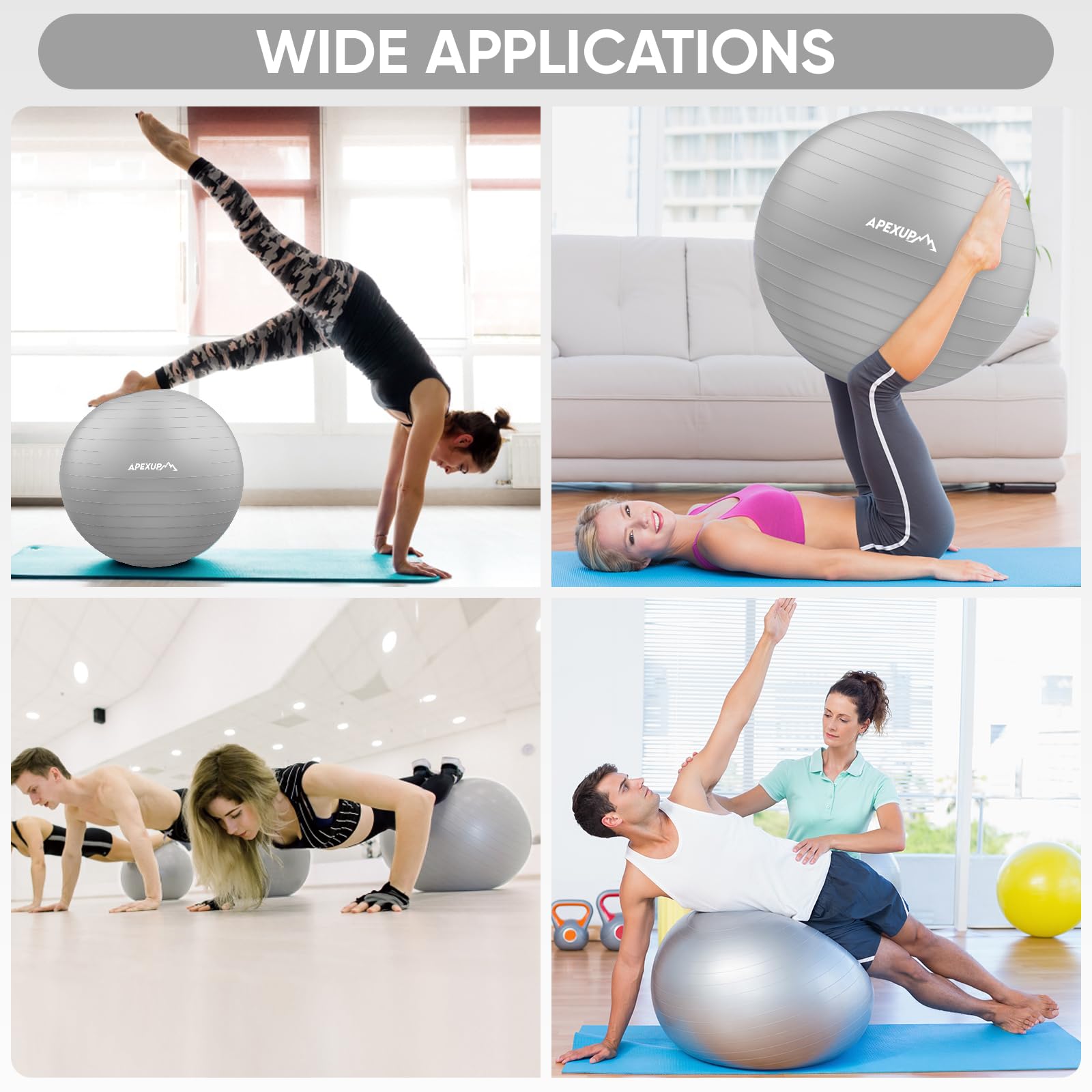 APEXUP Yoga & Pilates Ball - Anti Slip Heavy Duty Gym Ball for Fitness, Balance & Core Workout - My Store
