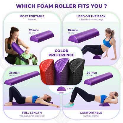 Yes4All High-Density EPP Half Round Back Roller Foam, Exercise Foam Roller for Yoga, Pilates & Stretching - 12, 18, 24, 36 inch - My Store
