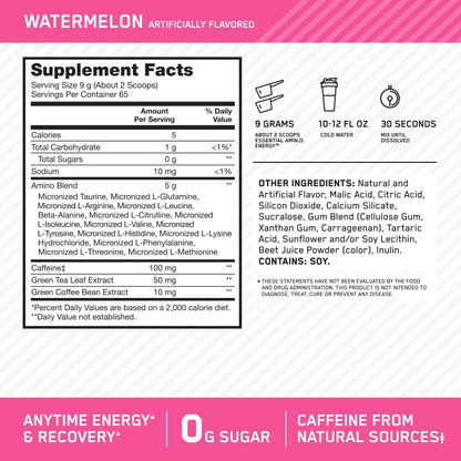 Optimum Nutrition Amino Energy - Pre Workout with Green Tea, BCAA, Amino Acids, Keto Friendly, Green Coffee Extract, Energy Powder - Concord Grape, 65 Servings (Packaging May Vary)