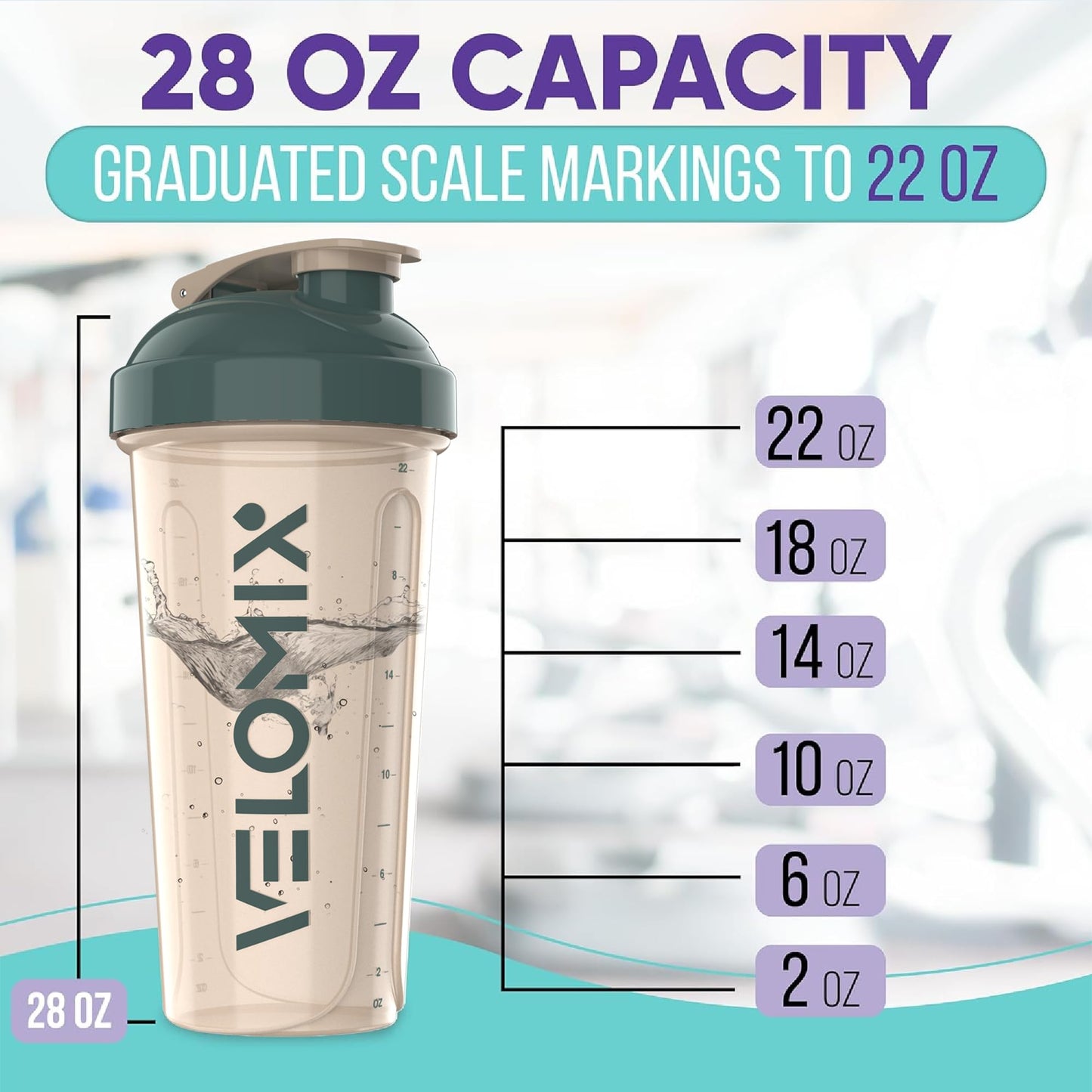 VELOMIX - 2 Pack- 28 oz Protein Shaker Bottles for Protein Mixes - 2x Wire Whisk | Leak Proof Shaker Cups for Protein Shakes | Protein Shaker Bottle Pack (Black/Transparent) - My Store