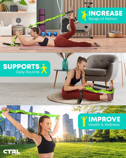 Stretching Strap with Loops - Non Elastic Stretch Band for Physical Therapy, Yoga Strap for Stretching Equipment, Stretch Bands for Exercise and Flexibility - Fascia, Hamstring & Leg Stretcher Belt - My Store