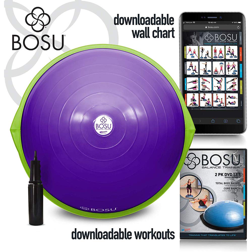 Bosu Balance Ball Exercise Trainer, Home Gym Equipment w/ Guided Workouts & Pump, 26", Blue - Inflatable Fitness Platform for Strength Training, Standing, Balancing, and Core Workout - My Store