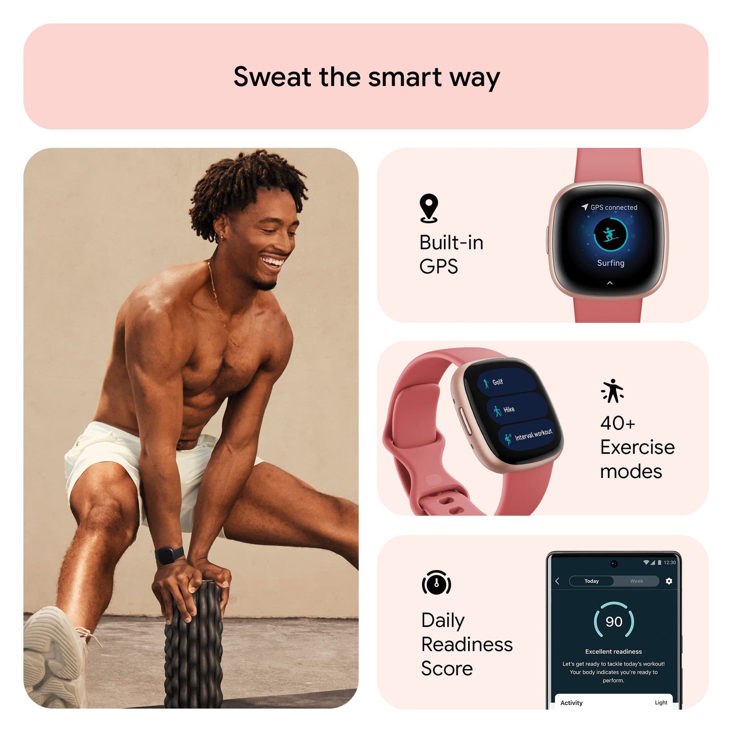 Fitbit Versa 4 Fitness Smartwatch with Daily Readiness, GPS, 24/7 Heart Rate, 40+ Exercise Modes, Sleep Tracking and more, Black/Graphite, One Size (S & L Bands Included) - My Store