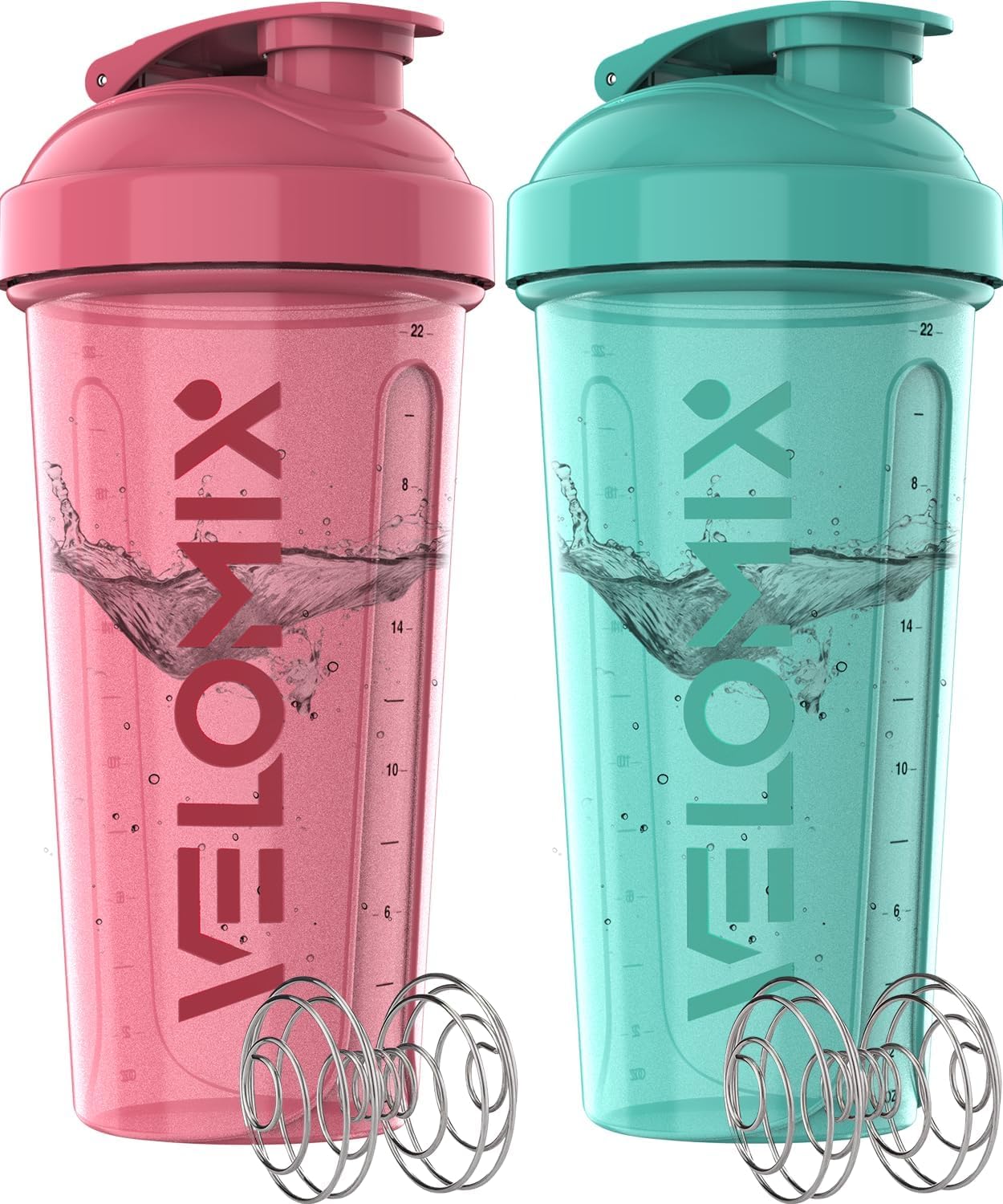 VELOMIX - 2 Pack- 28 oz Protein Shaker Bottles for Protein Mixes - 2x Wire Whisk | Leak Proof Shaker Cups for Protein Shakes | Protein Shaker Bottle Pack (Black/Transparent) - My Store
