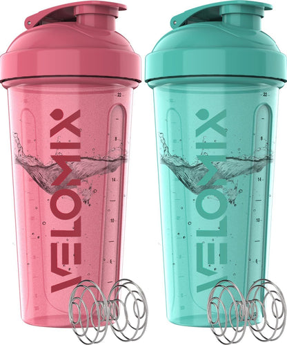VELOMIX - 2 Pack- 28 oz Protein Shaker Bottles for Protein Mixes - 2x Wire Whisk | Leak Proof Shaker Cups for Protein Shakes | Protein Shaker Bottle Pack (Black/Transparent) - My Store