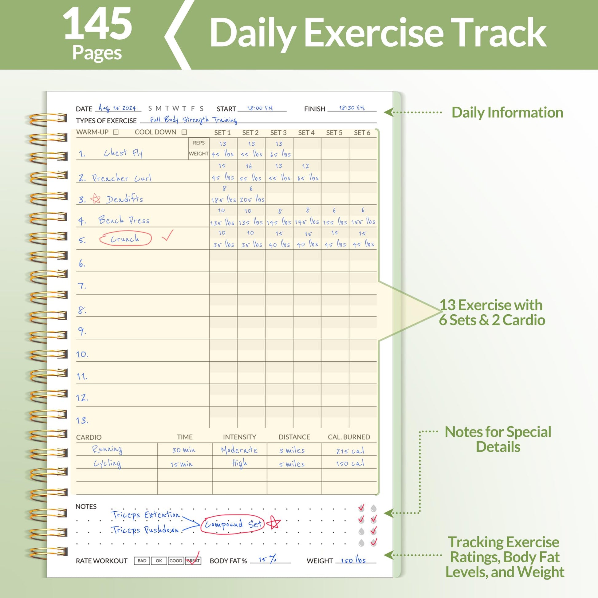 Fitness Journal Workout Planner for Women & Men, A5 (6.4" x 8.3") Workout Journal Log Book Planner Gift for Track Gym Essentials, Home Workouts, Track Progress, Achieve Wellness Goals, Black - My Store