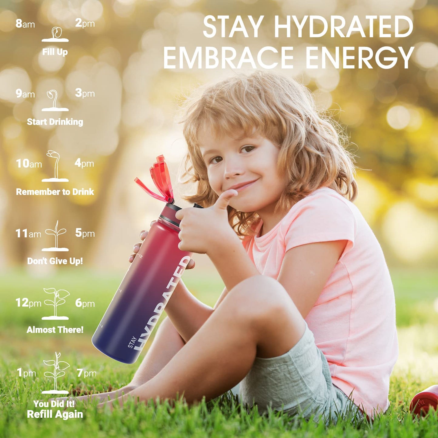 Sahara Sailor Water Bottle, 32/25/17oz Durable and Leakproof Water Bottles Motivational with Time Marker, Tritan, BPA Free, Wide Mouth with Easy Clean Brush for Gym, Travel, School, Office (1 Bottle) - My Store