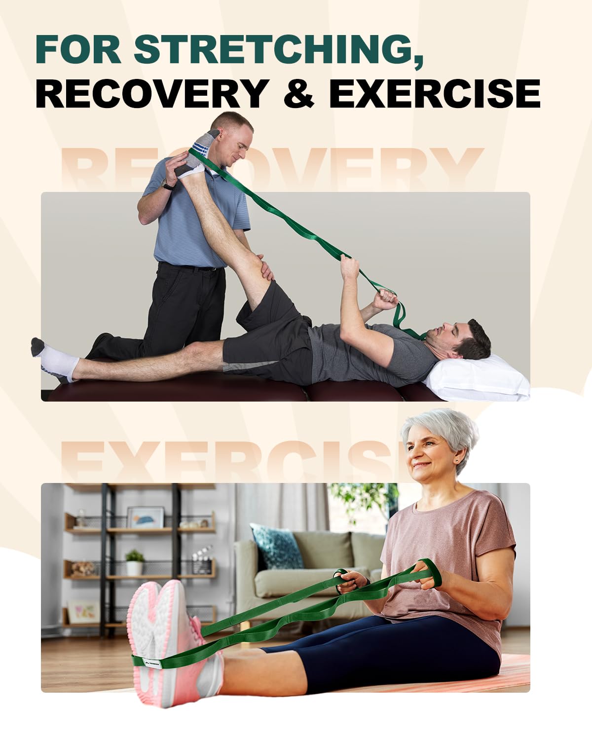 Trideer Stretching Strap Yoga Strap Physical Therapy for Home Workout, Exercise, Pilates and Gymnastics, 10 Loops Non-Elastic Stretch Bands with Aesthetic Packaging for Women & Men - My Store