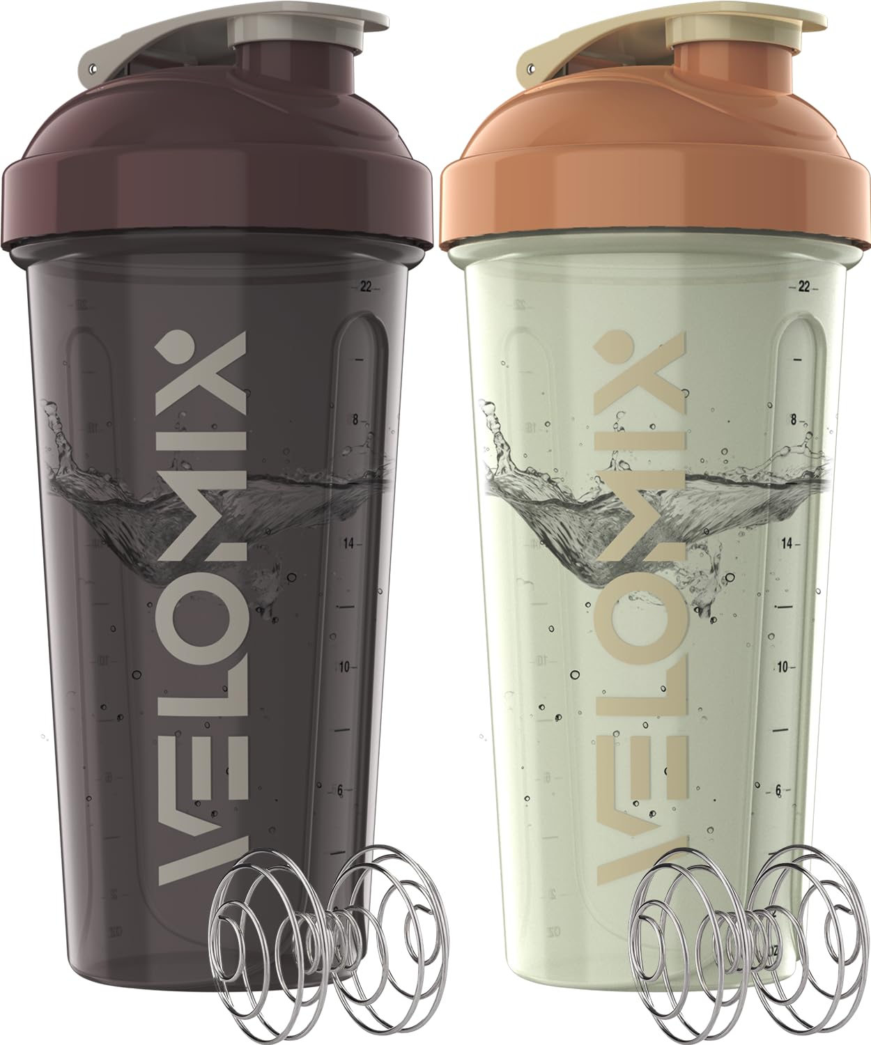 VELOMIX - 2 Pack- 28 oz Protein Shaker Bottles for Protein Mixes - 2x Wire Whisk | Leak Proof Shaker Cups for Protein Shakes | Protein Shaker Bottle Pack (Black/Transparent) - My Store