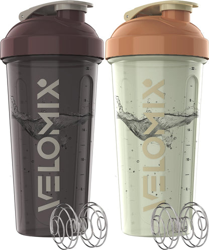 VELOMIX - 2 Pack- 28 oz Protein Shaker Bottles for Protein Mixes - 2x Wire Whisk | Leak Proof Shaker Cups for Protein Shakes | Protein Shaker Bottle Pack (Black/Transparent) - My Store