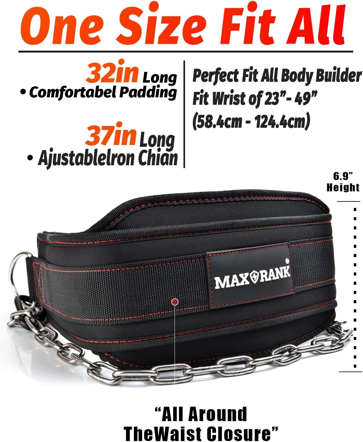 Dip belt With 37-40" Chain, 550lbs - 650lbs Weight Capacity, Weightlifting Belt for Dips and Pullups - My Store