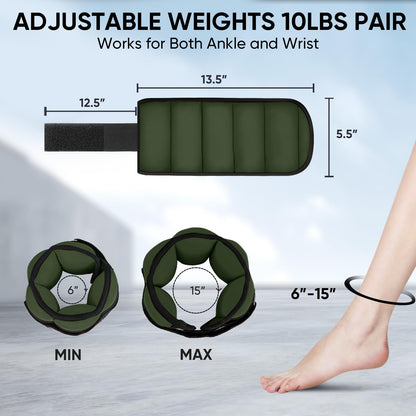 APEXUP 10lbs/Pair Adjustable Ankle Weights for Women and Men, Modularized Leg Weight Straps for Yoga, Walking, Running, Aerobics, Gym