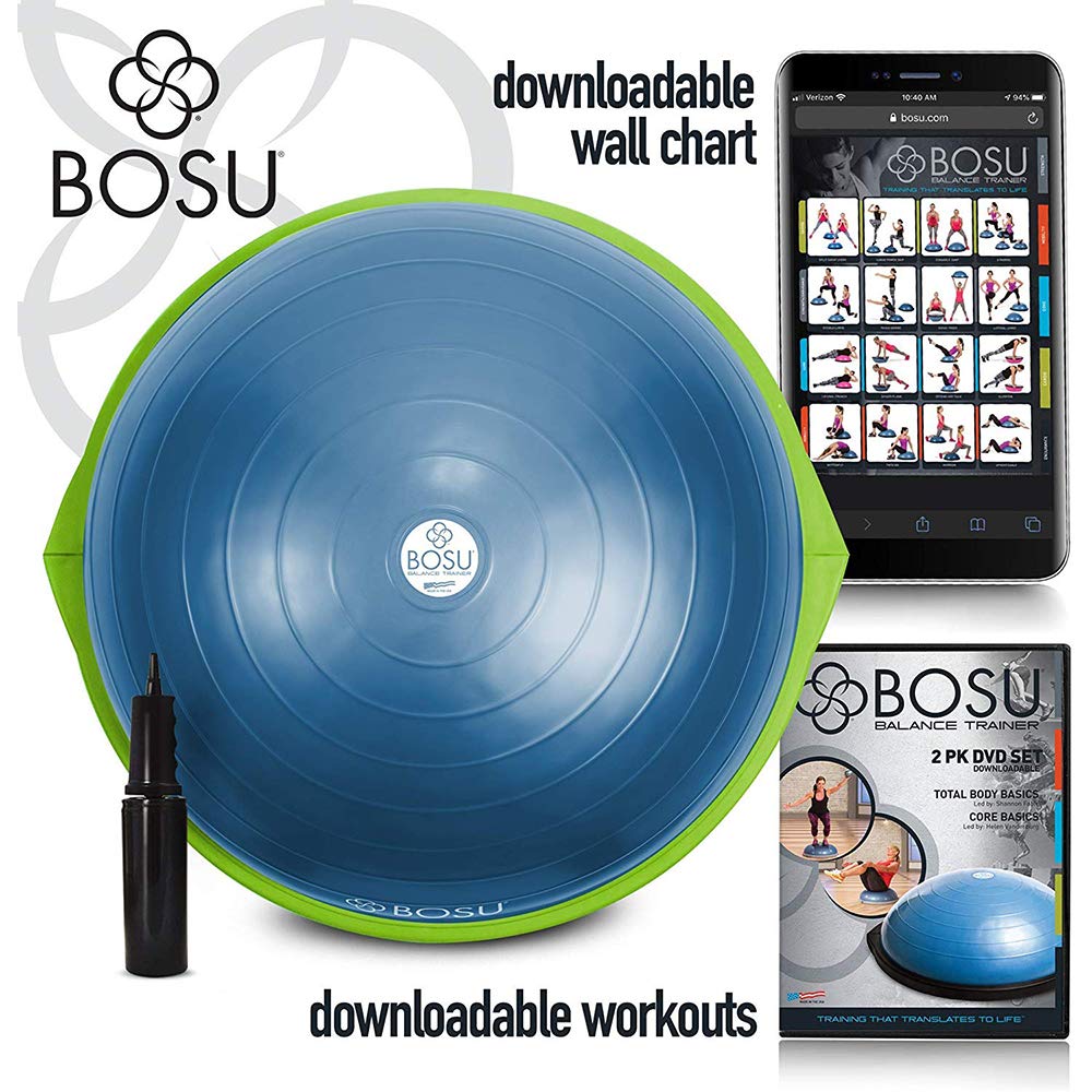 Bosu Balance Ball Exercise Trainer, Home Gym Equipment w/ Guided Workouts & Pump, 26", Blue - Inflatable Fitness Platform for Strength Training, Standing, Balancing, and Core Workout - My Store