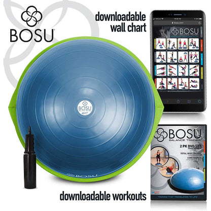 Bosu Balance Ball Exercise Trainer, Home Gym Equipment w/ Guided Workouts & Pump, 26", Blue - Inflatable Fitness Platform for Strength Training, Standing, Balancing, and Core Workout - My Store