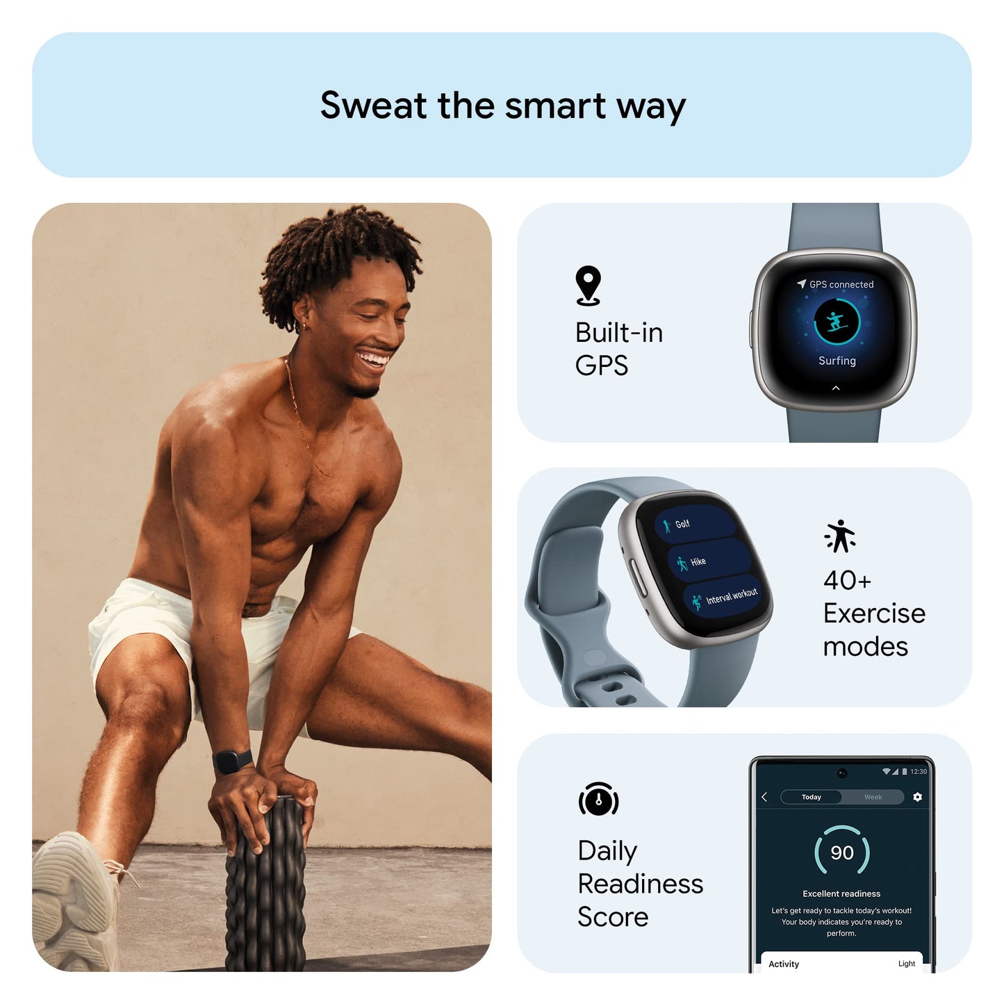 Fitbit Versa 4 Fitness Smartwatch with Daily Readiness, GPS, 24/7 Heart Rate, 40+ Exercise Modes, Sleep Tracking and more, Black/Graphite, One Size (S & L Bands Included) - My Store