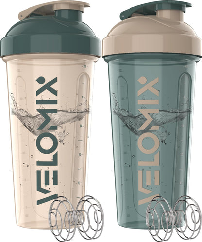 VELOMIX - 2 Pack- 28 oz Protein Shaker Bottles for Protein Mixes - 2x Wire Whisk | Leak Proof Shaker Cups for Protein Shakes | Protein Shaker Bottle Pack (Black/Transparent) - My Store