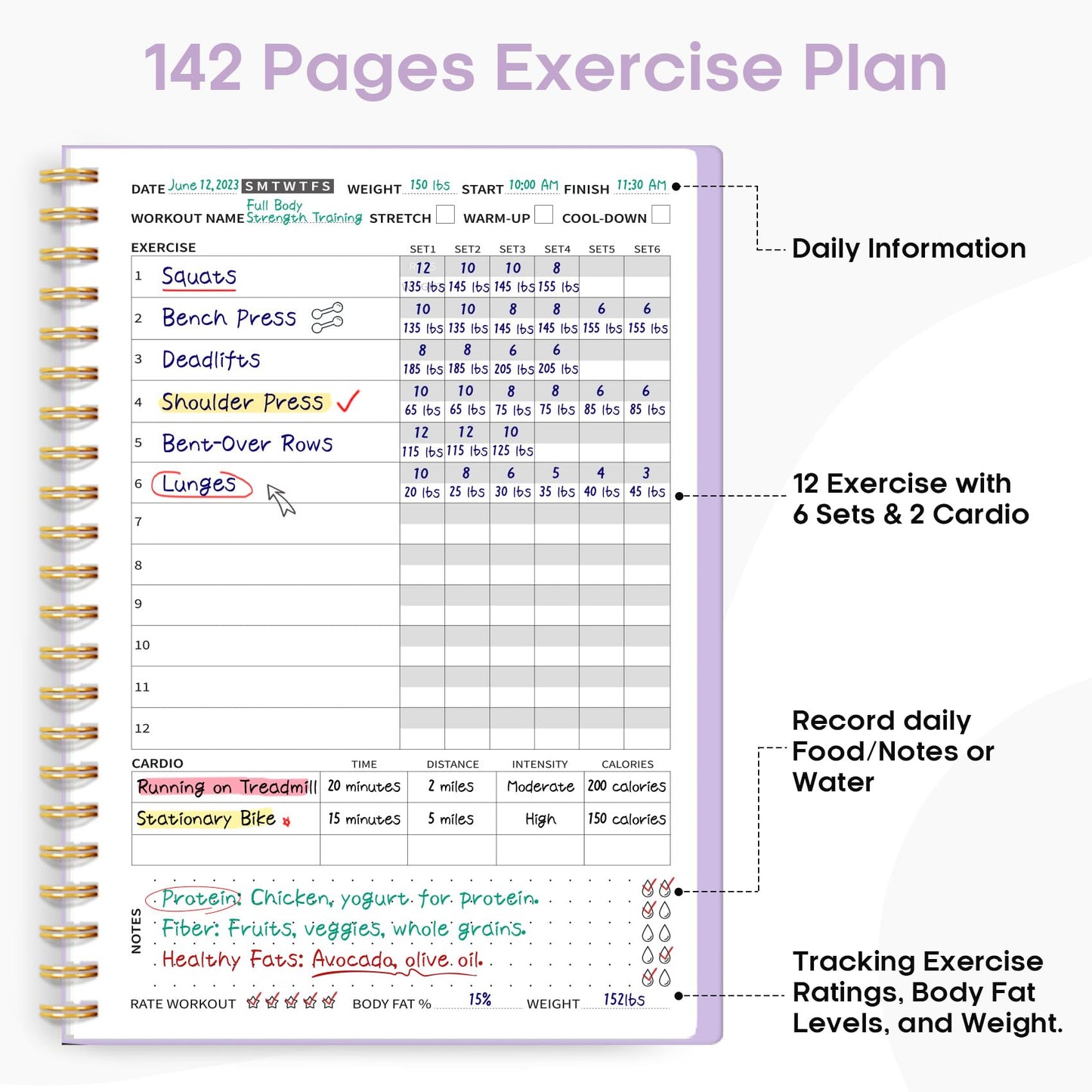 Fitness Workout Journal for Women & Men, A5(5.5" x 8.2") Workout Log Book Planner for Tracking, Progress, and Achieving Your Wellness Goals - Green - My Store