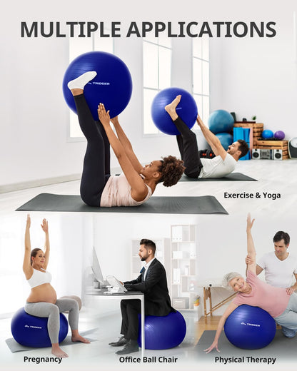 Trideer Extra Thick Yoga Ball Exercise Ball, 5 Sizes Gym Ball, Heavy Duty Ball Chair for Balance, Stability, Pregnancy, Quick Pump Included - My Store