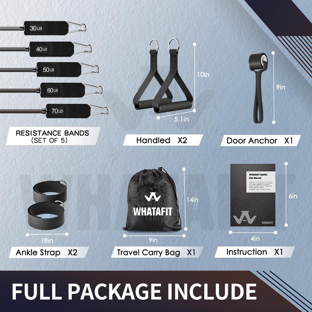 WHATAFIT Resistance Bands, Exercise Bands，Resistance Bands for Working Out, Work Out Bands with Handles for Men and Women Fitness, Strength Training Home Gym Equipment - My Store