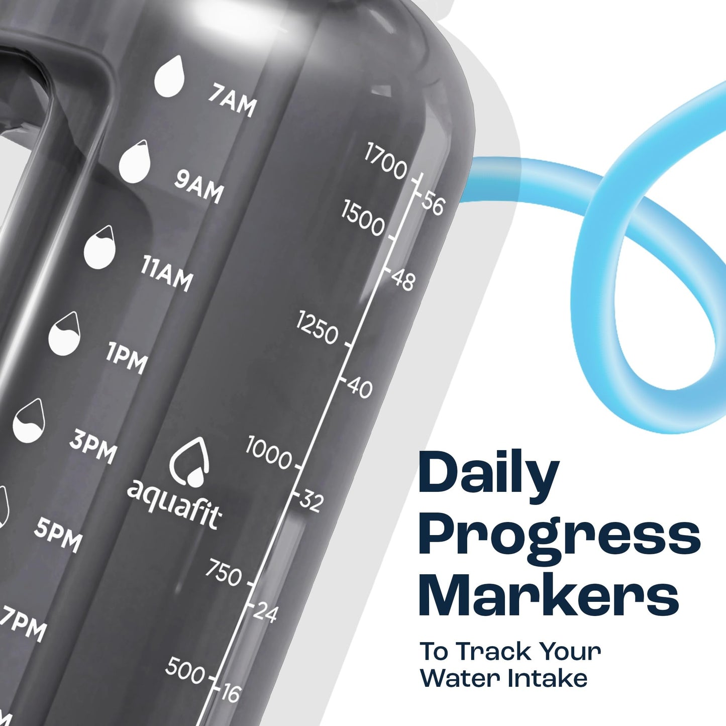 AQUAFIT 1 Gallon Water Bottle with Time Marker - Straw & Chug Lid - BPA Free Gym Water Bottle with Straw - Big Gallon Jug (Gray, 128 oz - 2 Lids) - My Store