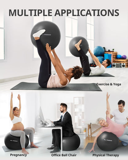 Trideer Extra Thick Yoga Ball Exercise Ball, 5 Sizes Gym Ball, Heavy Duty Ball Chair for Balance, Stability, Pregnancy, Quick Pump Included - My Store