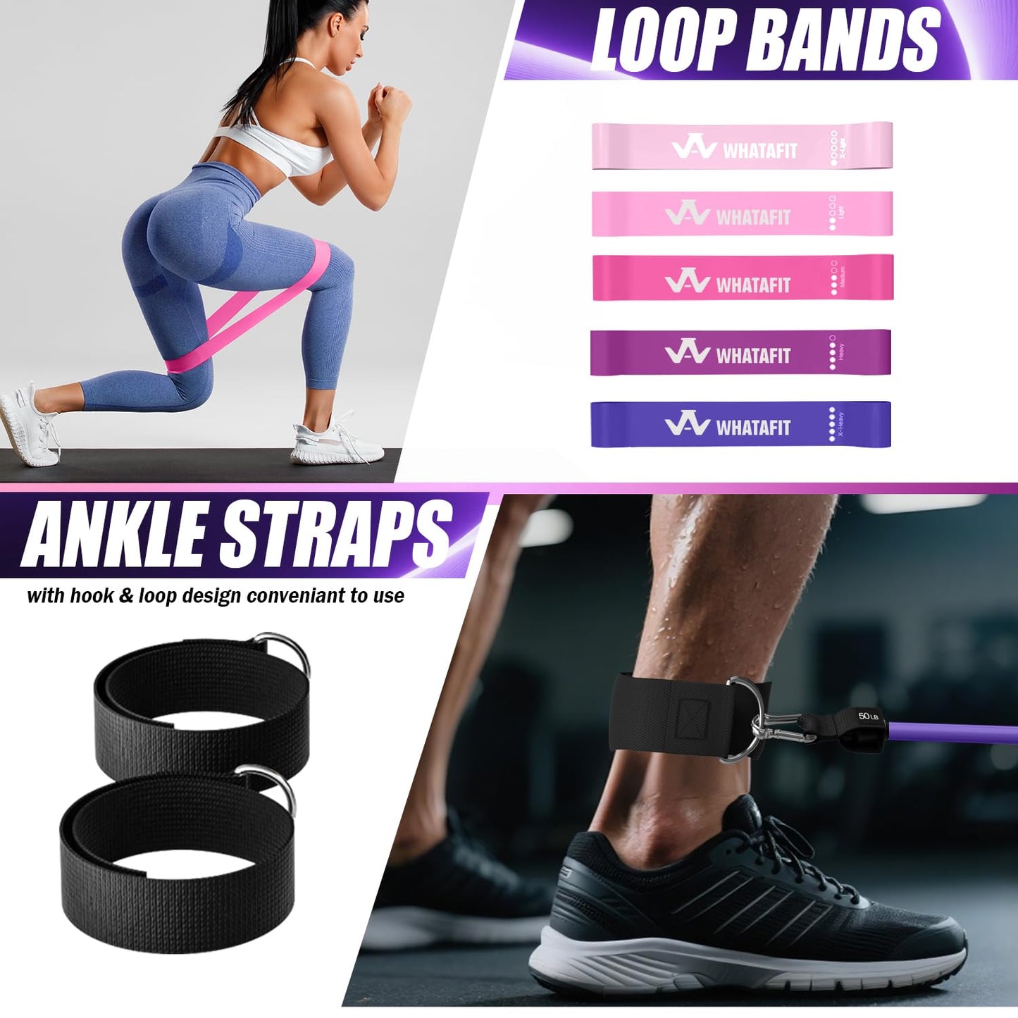 WHATAFIT Resistance Bands, Exercise Bands，Resistance Bands for Working Out, Work Out Bands with Handles for Men and Women Fitness, Strength Training Home Gym Equipment - My Store