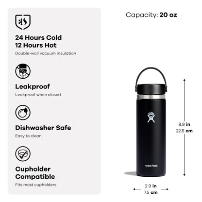 Hydro Flask Water Bottle - Insulated Stainless Steel - Wide Mouth Flex Lid, Non Spill, Leakproof and Refillable in 32 Oz Stone Gray