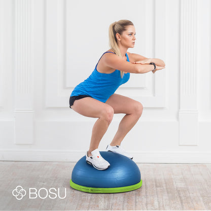 Bosu Balance Ball Exercise Trainer, Home Gym Equipment w/ Guided Workouts & Pump, 26", Blue - Inflatable Fitness Platform for Strength Training, Standing, Balancing, and Core Workout - My Store